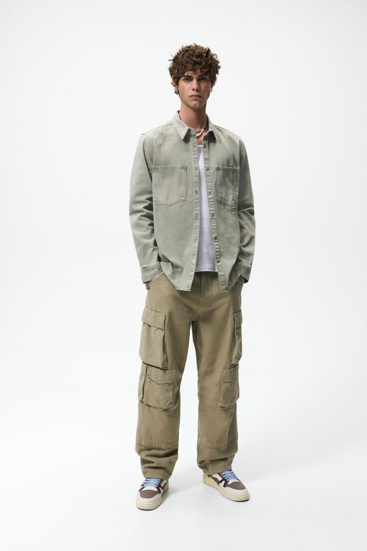 DENIM OVERSHIRT Khaki ZARA Turkey